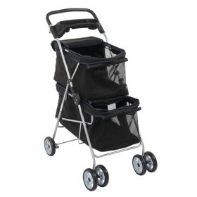 Double Decker Pet Stroller for Two Small Dogs 4 Wheel Foldable Design