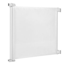 Dog Safety Gate 33 Inch Tall Retractable Mesh Barrier for Indoor Outdoor Use