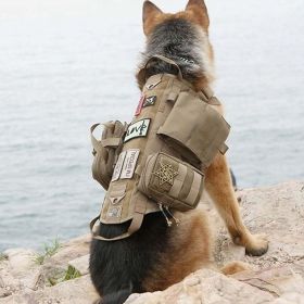 Tactical Dog Harness Adjustable Vest with 3 Detachable Pouches (Color: Khaki, size: XL)