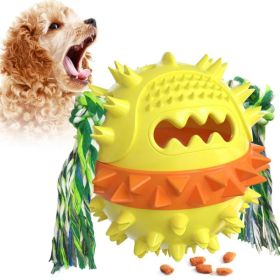 Dog Toy Treat Ball Squeaky Interactive Chew Toy with Rope and Food Dispenser (Color: Yellow, Type: Pet Toys)