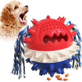 Dog Toy Treat Ball Squeaky Interactive Chew Toy with Rope and Food Dispenser (Color: Red & Blue, Type: Pet Toys)