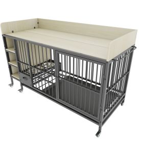 Large Pet Cage with Storage Rack, Drawers, and Stainless Steel Food and Water Basin (Color: as Pic)