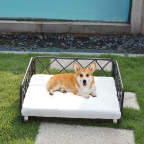 Wicker Pet Bed Rattan Dog Sofa Bed outdoor indoor Water Resistant (Color: as Pic)