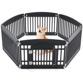 Dog Playpen Adjustable Folding Portable Pet Fence for Small to Medium Dogs Indoor Outdoor Use 6 Panel Black (Color: as Pic)