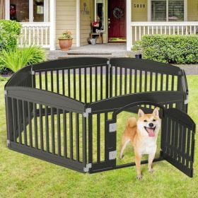 Dog Playpen Adjustable Folding Portable Pet Fence for Small to Medium Dogs Indoor Outdoor Use 6 Panel Black (Color: as picture)