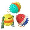 Dog Toy Treat Ball Squeaky Interactive Chew Toy with Rope and Food Dispenser